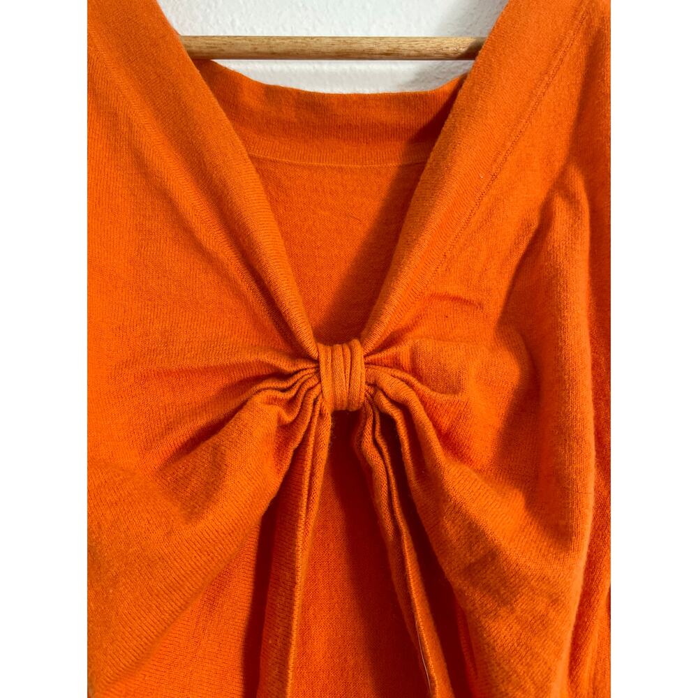 Cotton Cashmere Blend Front Knot Cut Out Sweater Dress Orange Small - Picture 5 of 5